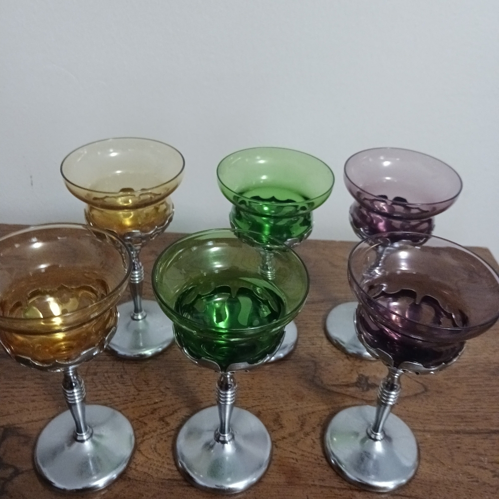 Vintage Barware Glasses Colorful Lot 6 Morgantown Cambridge Chrome